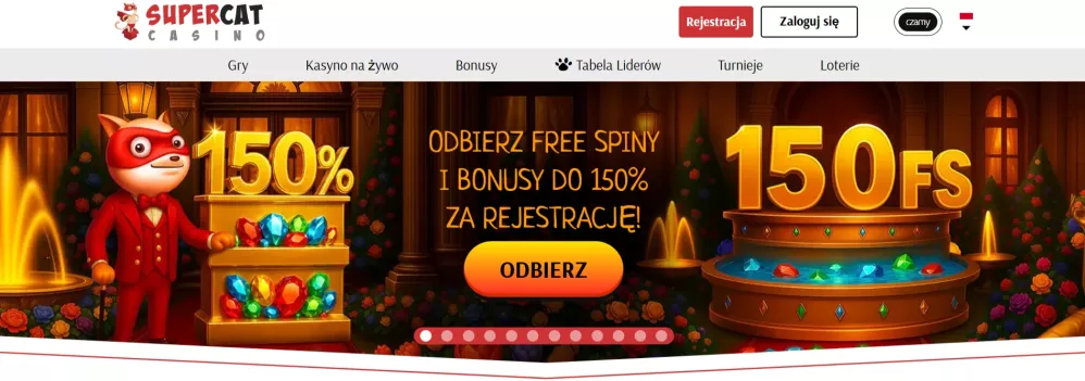 Supercat Casino bonus 150% + 150 free spinów na start — graj online w Polsce